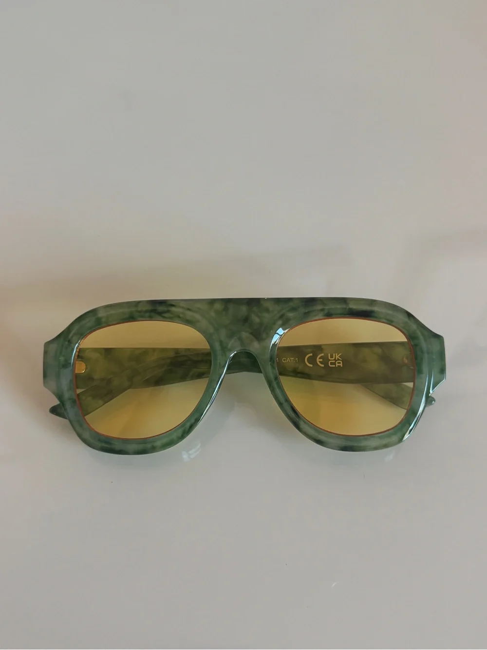 Green Marble Aviator Sunglasses with Yellow Lenses